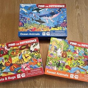 Set of 3 Find The Difference Puzzles. Ocean Animals, Insects, & Forests Animals